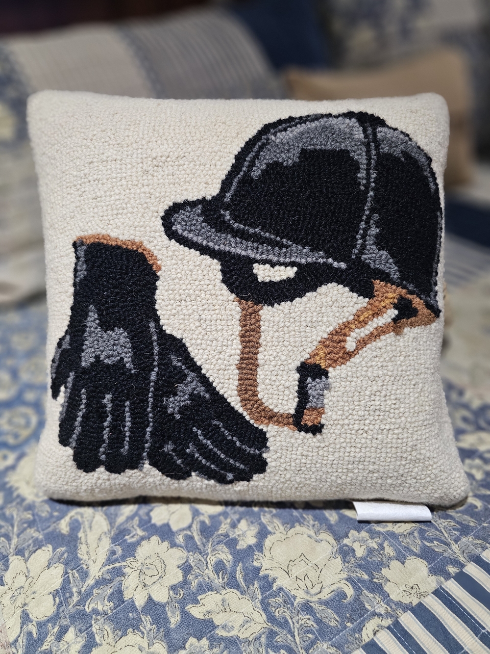 Equestrian Helmet & Gloves Hooked Accent Pillow - NWT